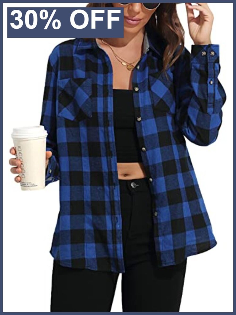 Plaid Flannel Button Down Shirt Long Sleeve Loose Fit Casual